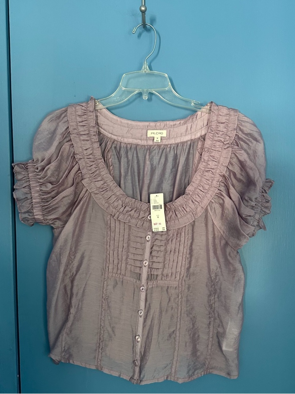 Pilcro Lavender Ruffle-Trim Pintuck Button Front Top